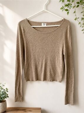 Cotton On Ribbed Scoop-Neck Top - Beige Taupe